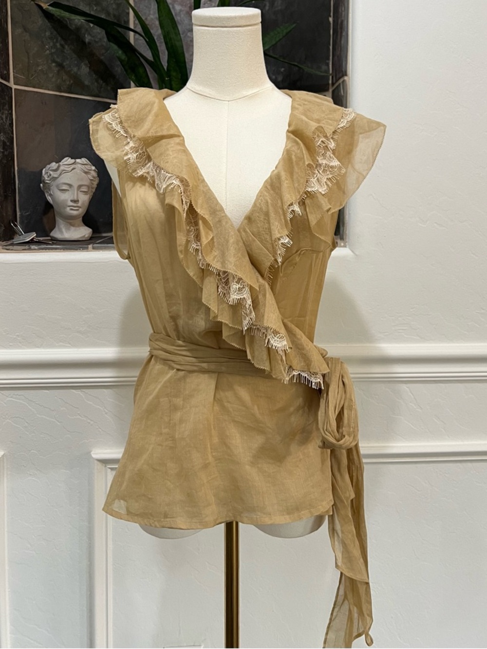 Vintage Lauren Ralph Lauren Cotton Mesh Ruffled Wrap Top Size Medium